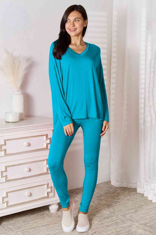 V-Neck Soft Rayon Long Sleeve Top and Pants Lounge Set