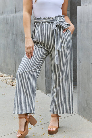 Find Your Path Paperbag Waist Striped Culotte Pants