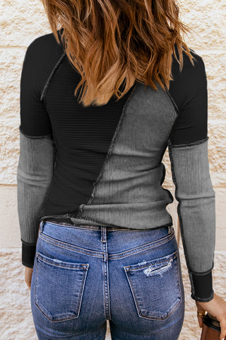 PREORDER Color Block Round Neck Long Sleeve T-Shirt