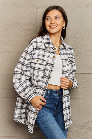 Plaid Collared Neck Button-Down Long Sleeve Jacket 7 COLORS