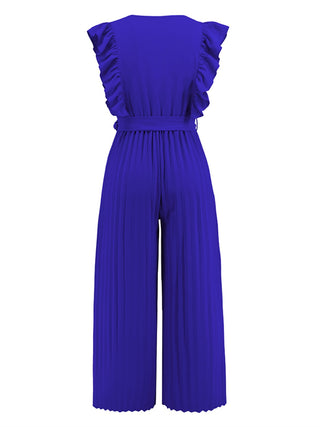 Ruffled Surplice Cap Sleeve Jumpsuit 4 Colors