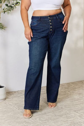 JUDY BLUE Button-Fly Straight Jeans