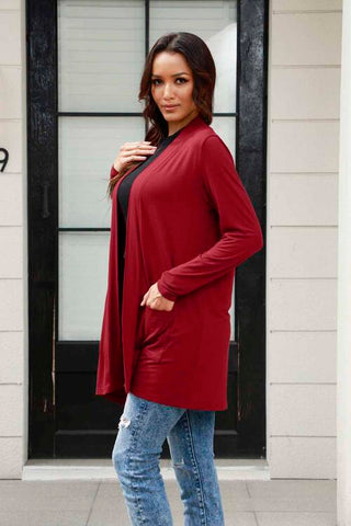 Open Front Long Sleeve Cardigan with Pockets 5 Colors