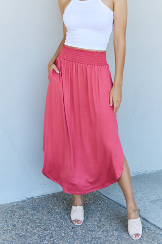 Comfort Princess High Waist Scoop Hem Maxi Skirt in Hot Pink