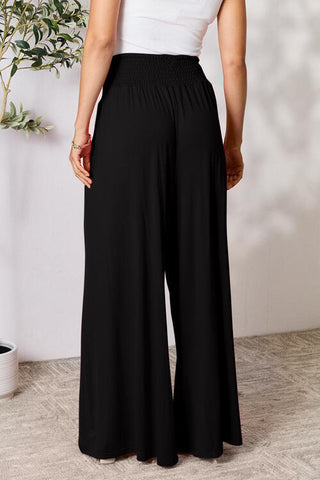 Smocked Wide Waistband Wide Leg palazzo Pants 5 Colors