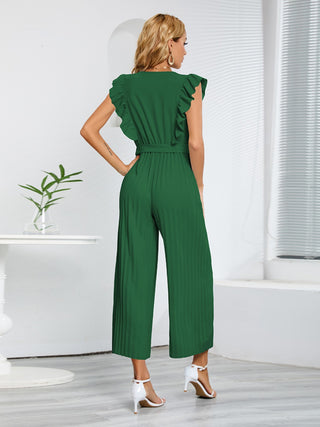 Ruffled Surplice Cap Sleeve Jumpsuit 4 Colors