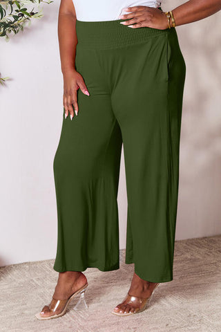 Smocked Wide Waistband Wide Leg palazzo Pants 5 Colors