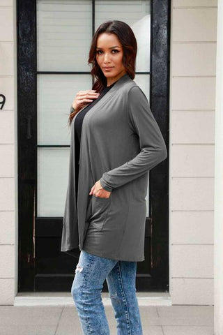 Open Front Long Sleeve Cardigan with Pockets 5 Colors