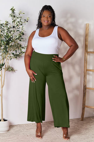 Smocked Wide Waistband Wide Leg palazzo Pants 5 Colors