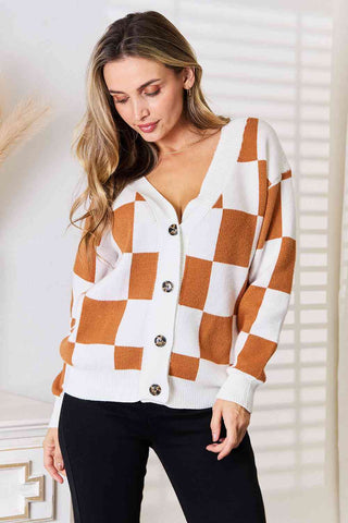 Button-Up V-Neck Dropped Shoulder Cardigan