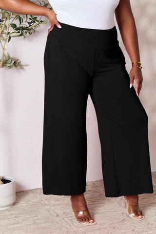 Smocked Wide Waistband Wide Leg palazzo Pants 5 Colors