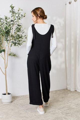 Ribbed Tie Shoulder Sleeveless Ankle Overalls