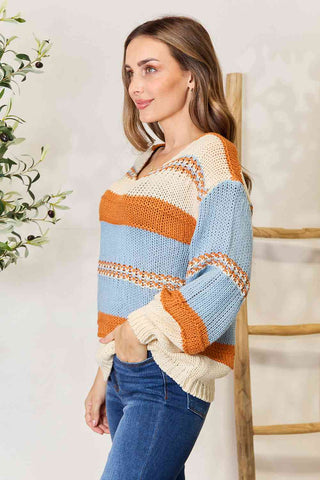 Color Block Scoop Neck Sweater