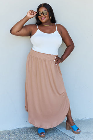 Comfort Princess High Waist Scoop Hem Maxi Skirt in Tan