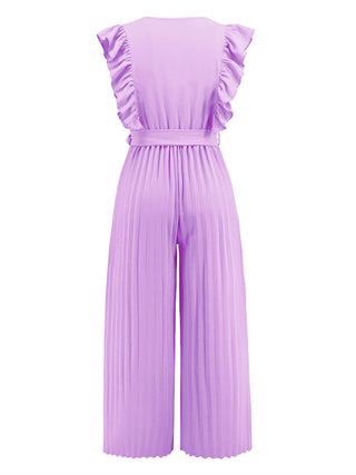 Ruffled Surplice Cap Sleeve Jumpsuit 4 Colors