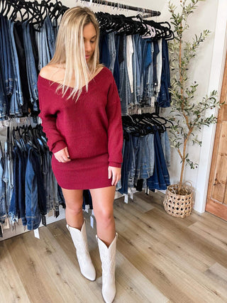 Sweater Tunic Dress in Burgundy