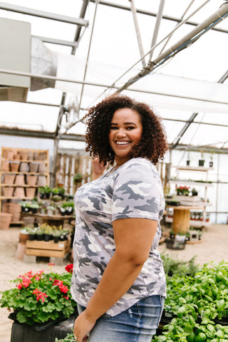 Pale Gray Camo Crisscross V-Neck