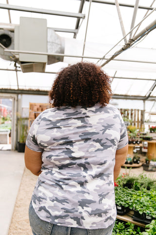 Pale Gray Camo Crisscross V-Neck